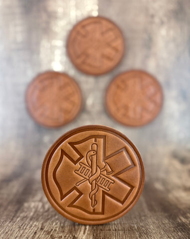 "THE DUO!!!" (Fire/EMT) Leather Drink Coaster Set (Set of 4)