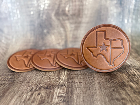 "TEXAS LONE STAR OUTLINE" - Leather Coaster Set (Set of 4)