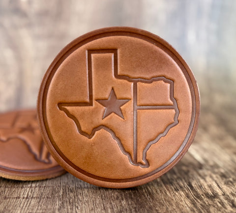 "TEXAS LONE STAR OUTLINE" - Leather Coaster Set (Set of 4)