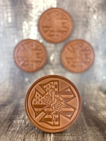 "THE TRIFECTA!!!" (Fire/EMT/US Flag) Leather Drink Coaster Set (Set of 4)