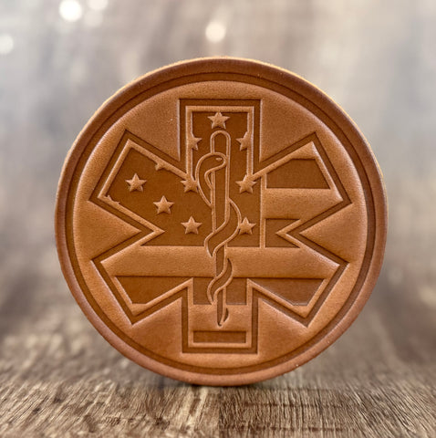 U.S. FLAG MEDICAL STAR of LIFE Leather Drink Coaster Set (Set of 4)