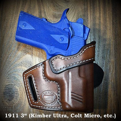 Custom Leather 3" 1911 Holster made in Texas Kimber Ultra Colt Micro Compact