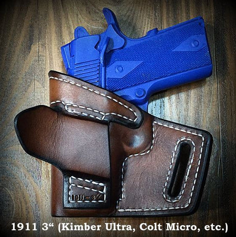 Custom Leather 3" 1911 Holster made in Texas Kimber Ultra Colt Micro Compact