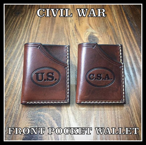 Handmade Leather Minimalist Front Pocket Wallet U.S. C.S.A. civil war