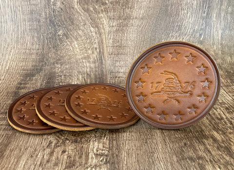 "GADSDEN FLAG" w/STARS - Leather Coaster Set (Set of 4)