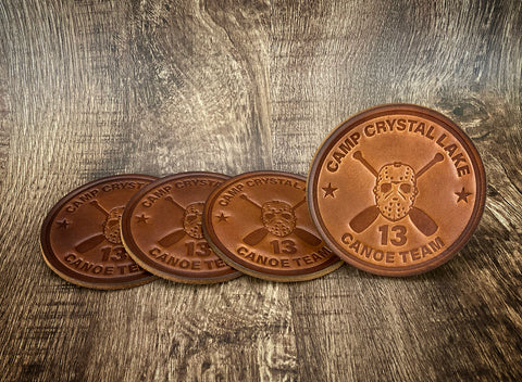 "CAMP CRYSTAL LAKE CANOE TEAM" - Leather Coaster Set (Set of 4)