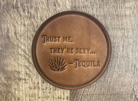 "TEQUILIA LIES" - Leather Coaster Set (Set of 4)